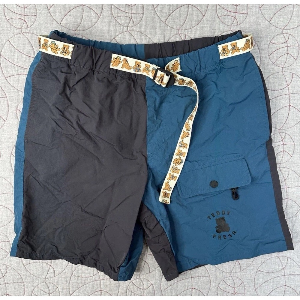 Teddy Fresh Mens Color Block Nylon Shorts Size‎ Small Belted Casual Outdoor